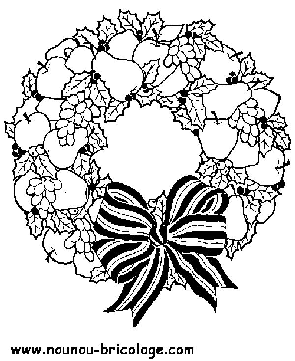 Coloriage d'une couronne de Noël ornée de décorations festives Coloriage d'une couronne de Noël ornée de décorations festives