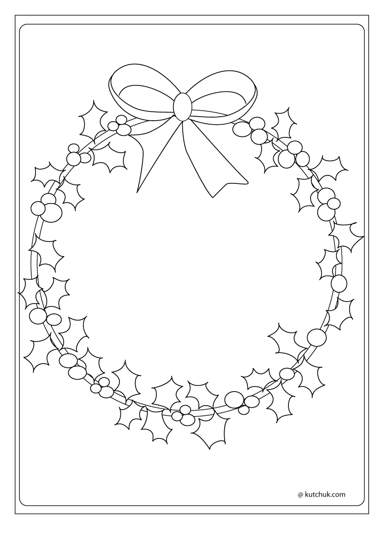 Coloriage d'une couronne de Noël ornée de décorations festives