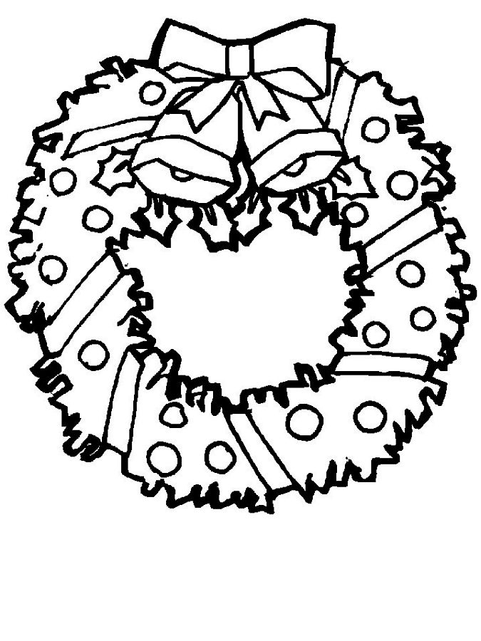 Coloriage d'une couronne de Noël ornée de décorations festives