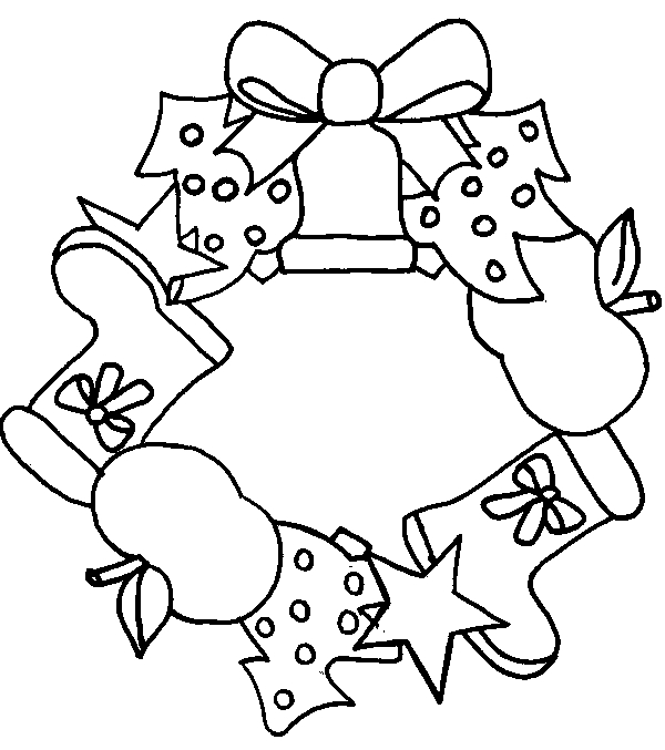 Coloriage d'une couronne de Noël ornée de divers éléments festifs