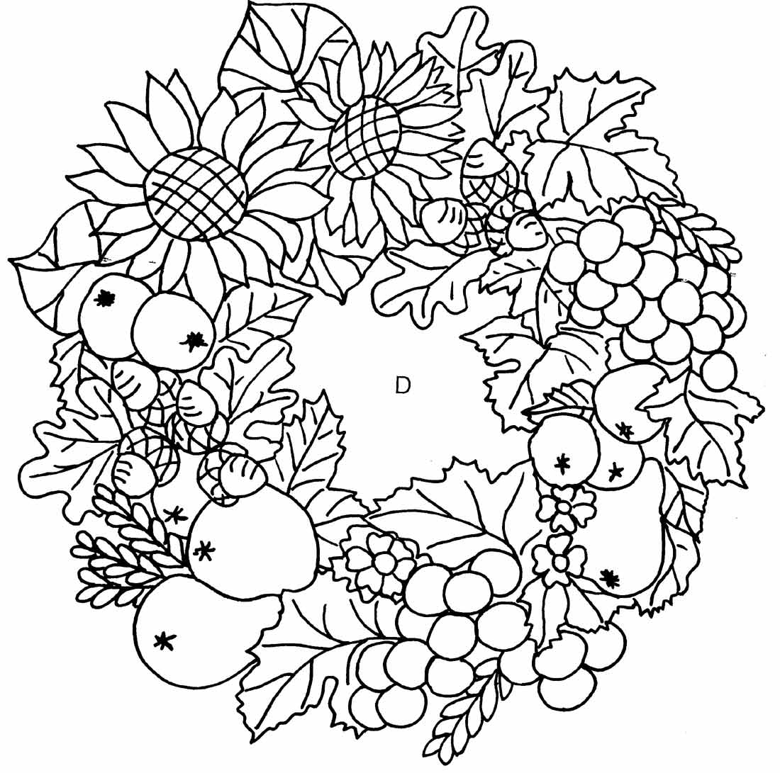 Coloriage d'une couronne de Noël ornée de diverses décorations