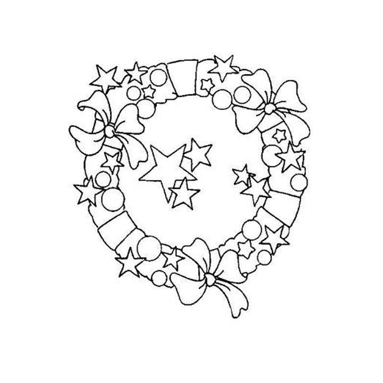 Coloriage d'une couronne de Noël ornée de décorations festives