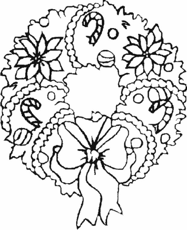 Coloriage d'une couronne de Noël ornée de détails festifs