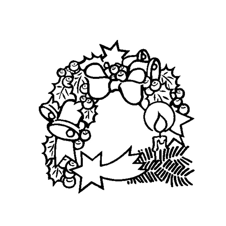 Coloriage d'une couronne de Noël ornée de décorations festives