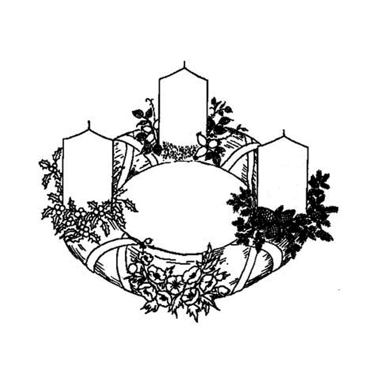 Coloriage d'une couronne de Noël ornée de détails festifs