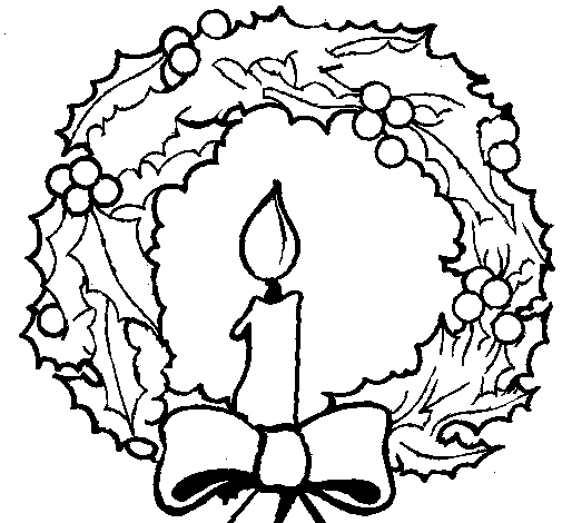 Coloriage d'une couronne de Noël ornée de détails festifs