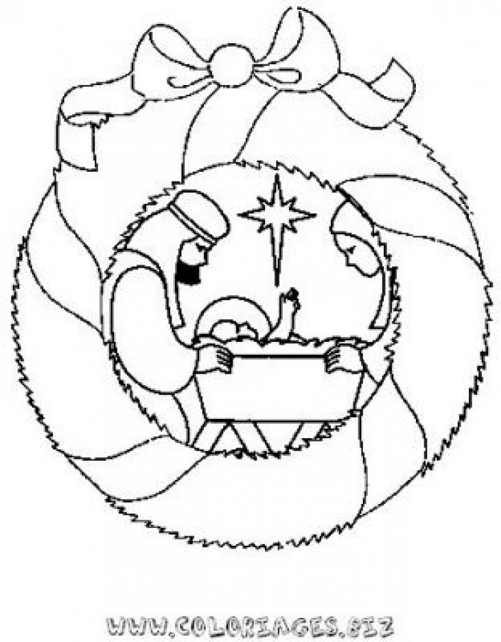 Coloriage d'une couronne de Noël ornée de décorations festives