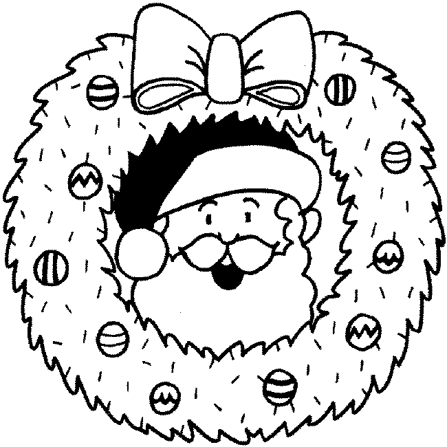 Coloriage d'une couronne de Noël ornée de décorations festives