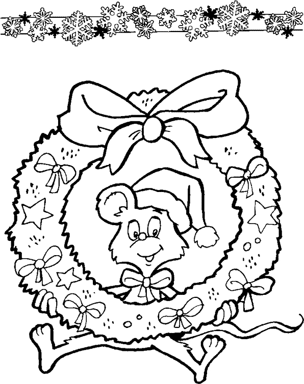 Coloriage d'une couronne de Noël ornée de décorations festives