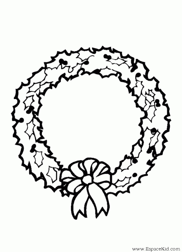 Coloriage d'une couronne de Noël ornée de détails festifs