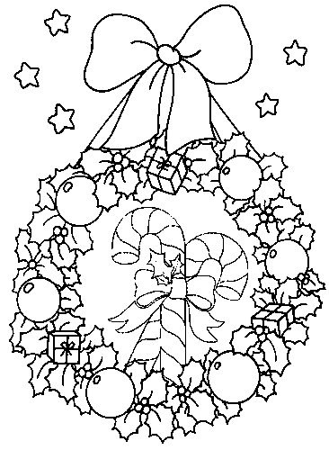 Coloriage d'une couronne de Noël ornée de divers éléments festifs