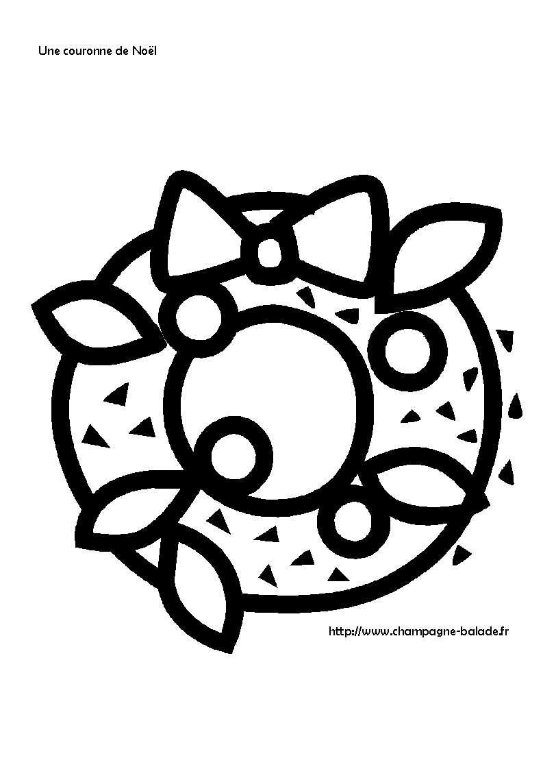 Coloriage d'une couronne de Noël ornée de décorations