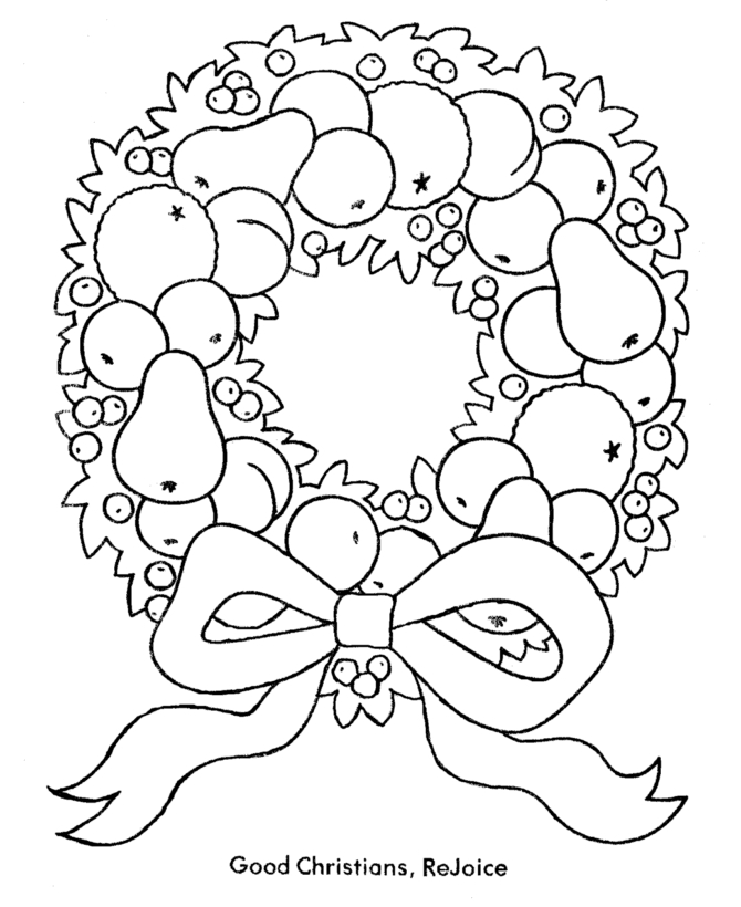 Coloriage d'une couronne de Noël ornée de décorations festives