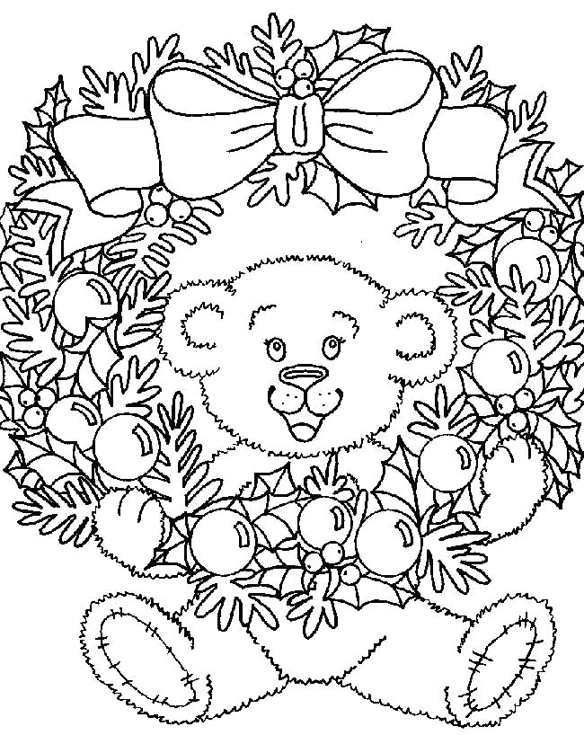 Coloriage d'une couronne de Noël ornée de décorations festives
