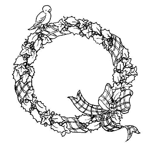 Coloriage d'une couronne de Noël ornée de décorations festives