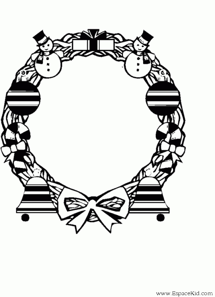 Coloriage d'une couronne de Noël ornée de décorations festives