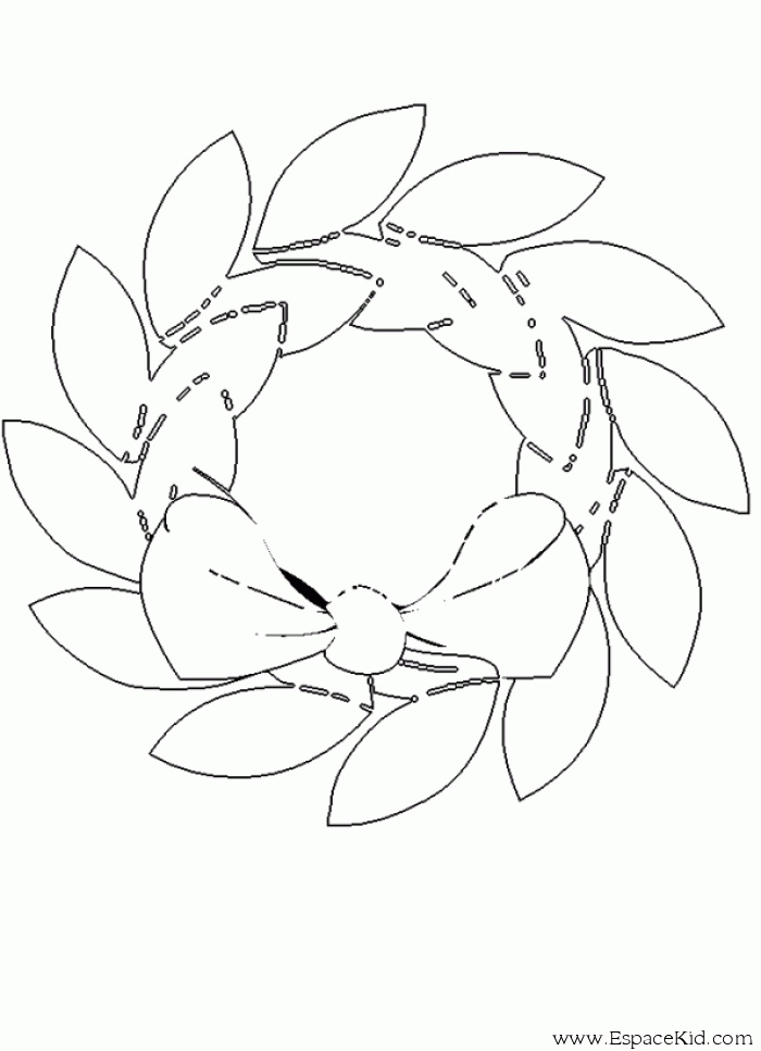Coloriage d'une couronne de Noël ornée de décorations