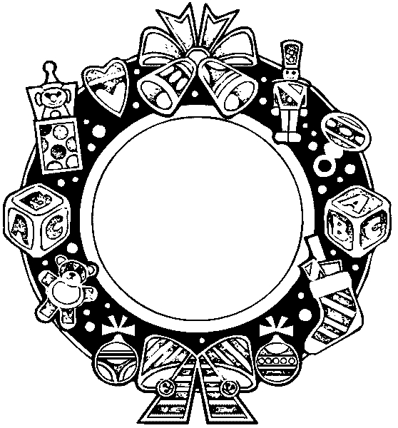 Coloriage d'une couronne de Noël ornée de motifs festifs