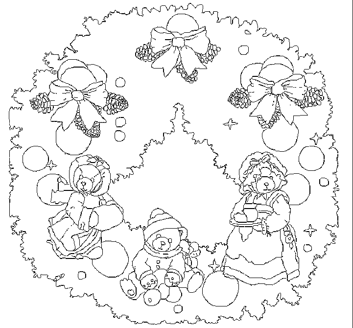 Coloriage d'une couronne de Noël ornée de détails festifs