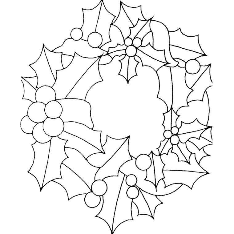 Coloriage d'une couronne de Noël ornée de détails festifs