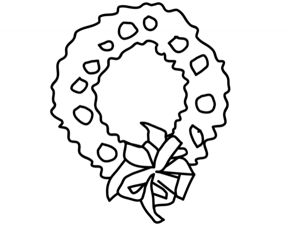 Coloriage d'une couronne de Noël ornée de décorations festives