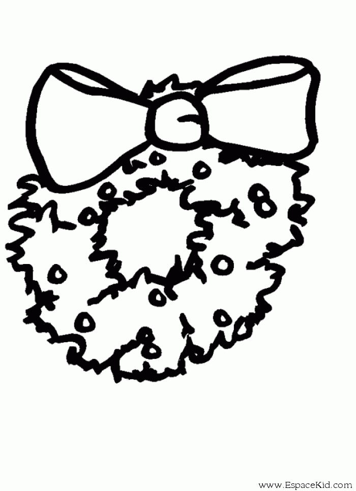 Coloriage d'une couronne de Noël ornée de divers éléments festifs
