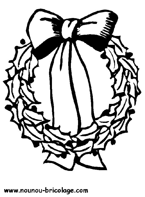 Coloriage d'une couronne de Noël ornée de décorations festives