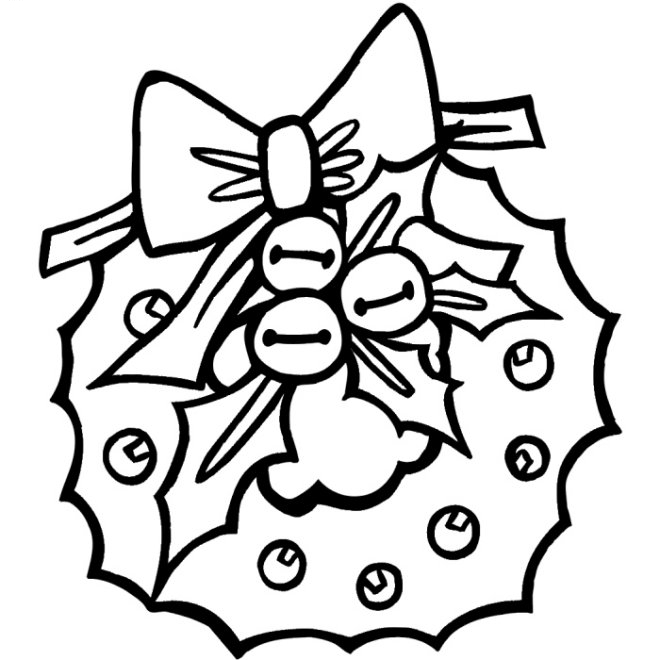Coloriage d'une couronne de Noël ornée de décorations