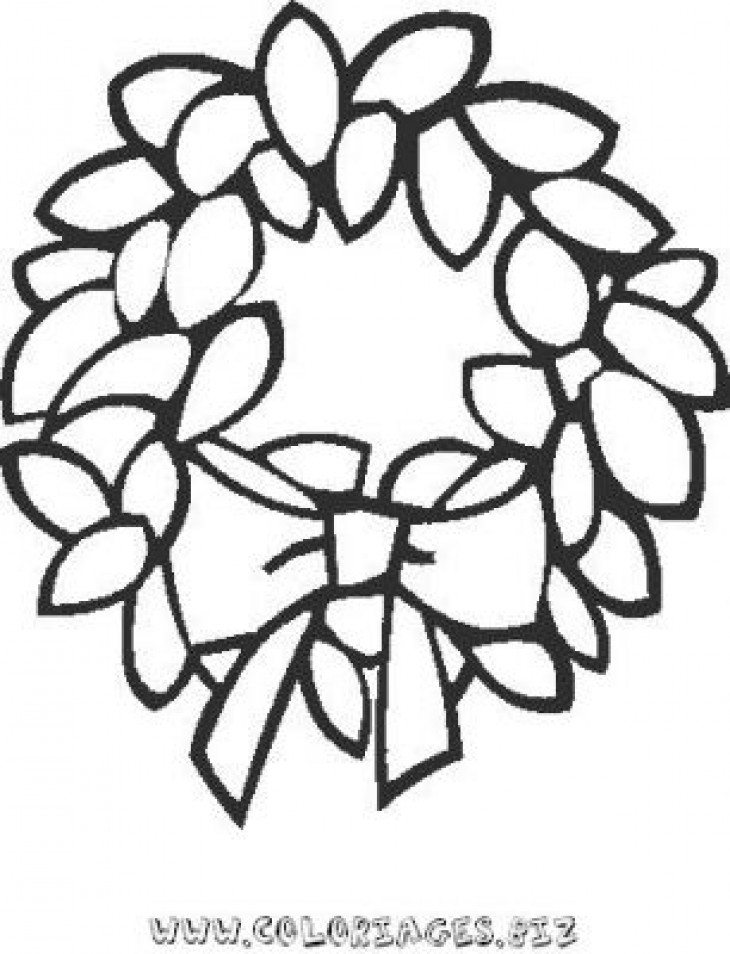 Coloriage d'une couronne de Noël ornée de motifs festifs