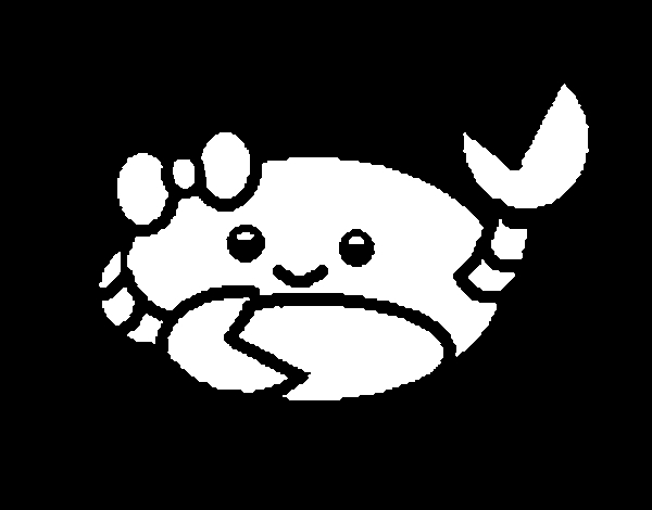 Coloriage d'un crabe sur le sable avec des algues