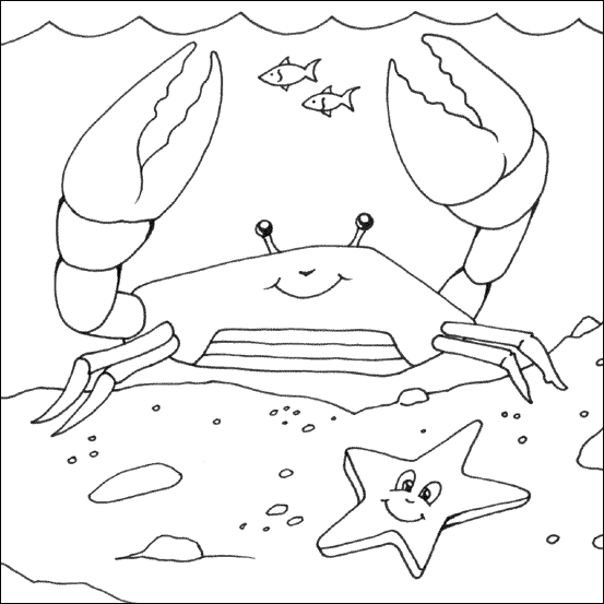 Coloriage d'un crabe sur le sable près de l'eau