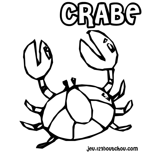 Coloriage d'un crabe sur le sable avec des vagues en arrière-plan Coloriage d'un crabe sur le sable avec des vagues en arrière-plan