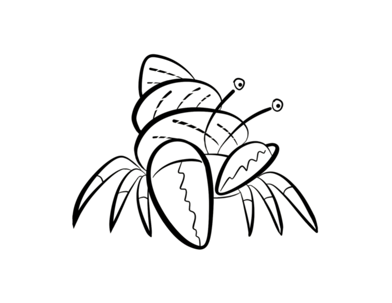Coloriage d'un crabe sur la plage avec des éléments marins
