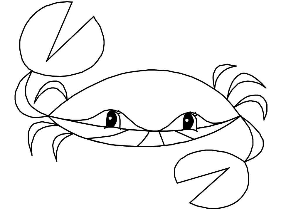 Coloriage d'un crabe sur la plage entouré de coquillages