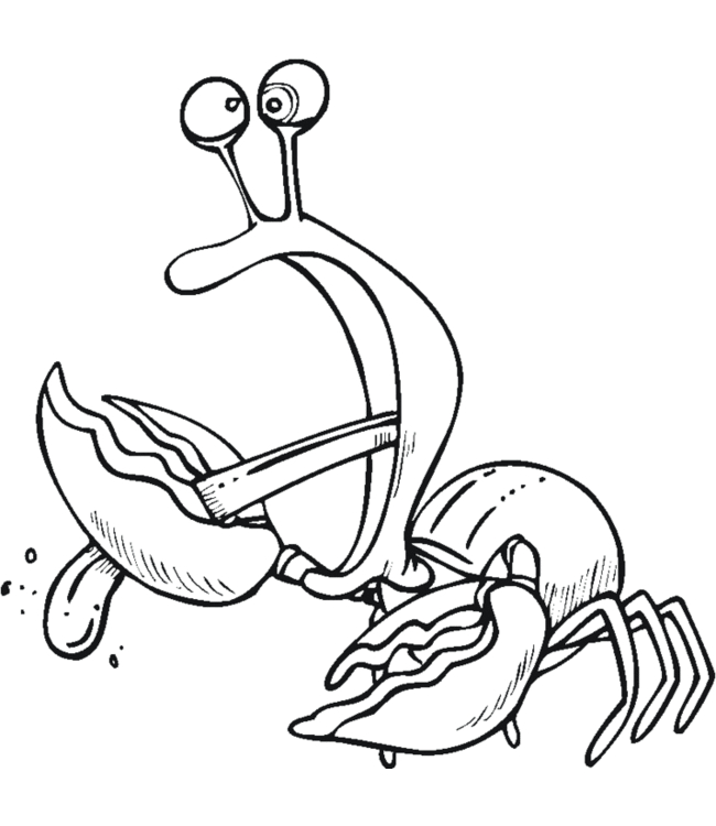 Coloriage d'un crabe sur le sable au bord de la mer