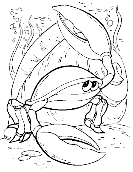 Coloriage d'un crabe sur le sable avec des vagues en arrière-plan