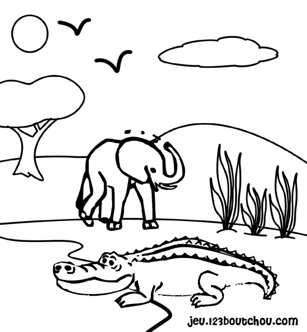 Coloriage d'un crocodile se reposant sur une berge