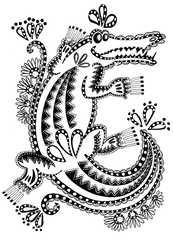 Coloriage d'un crocodile se reposant sur la rive d'une rivière