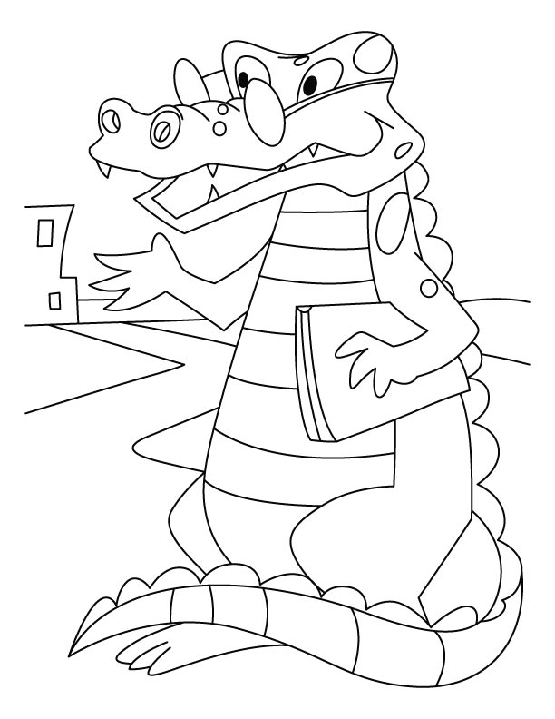 Coloriage d'un crocodile au bord d'une rivière