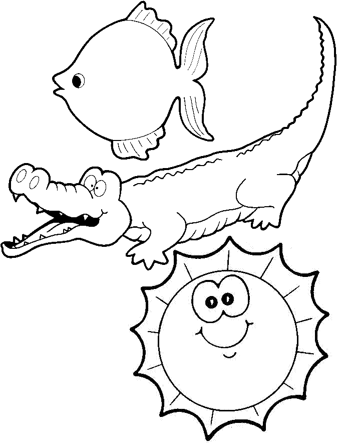 Coloriage d'un crocodile au bord d'une rivière