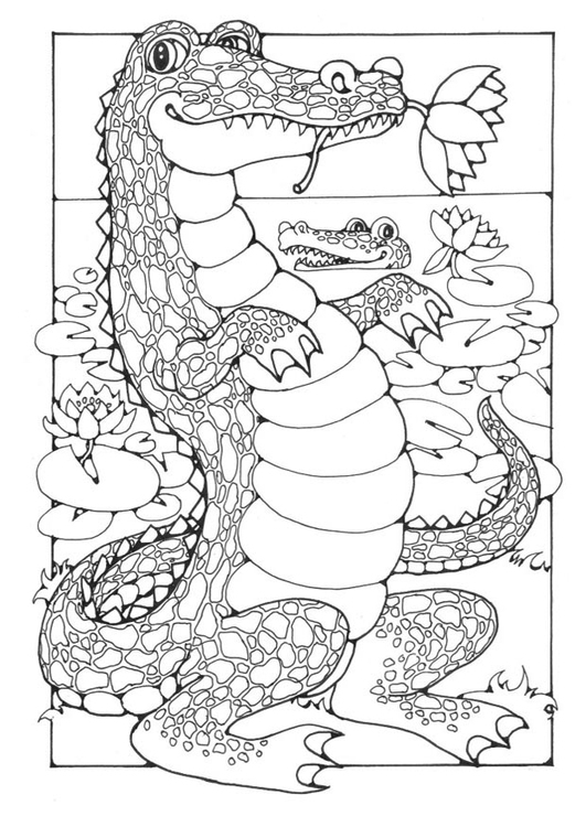 Coloriage d'un crocodile se reposant au bord d'une rivière