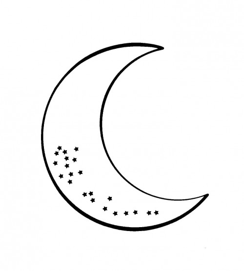 Coloriage d'un croissant de lune avec des étoiles et des nuages