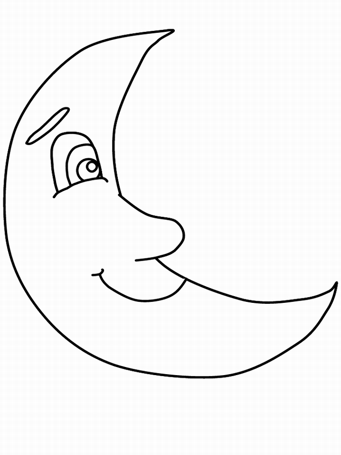 Coloriage d'un croissant de lune avec étoiles et nuages