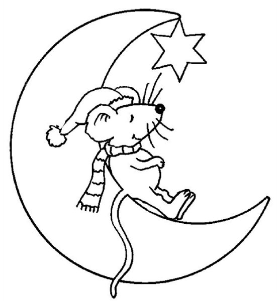 Coloriage d'un croissant de lune dans un ciel étoilé