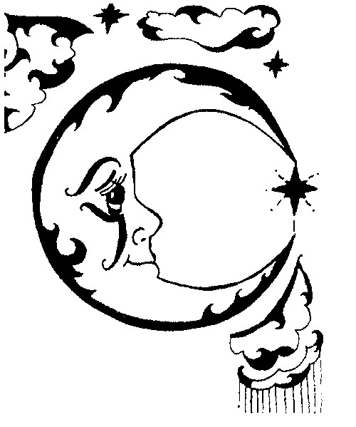 Coloriage d'un croissant de lune sur fond étoilé