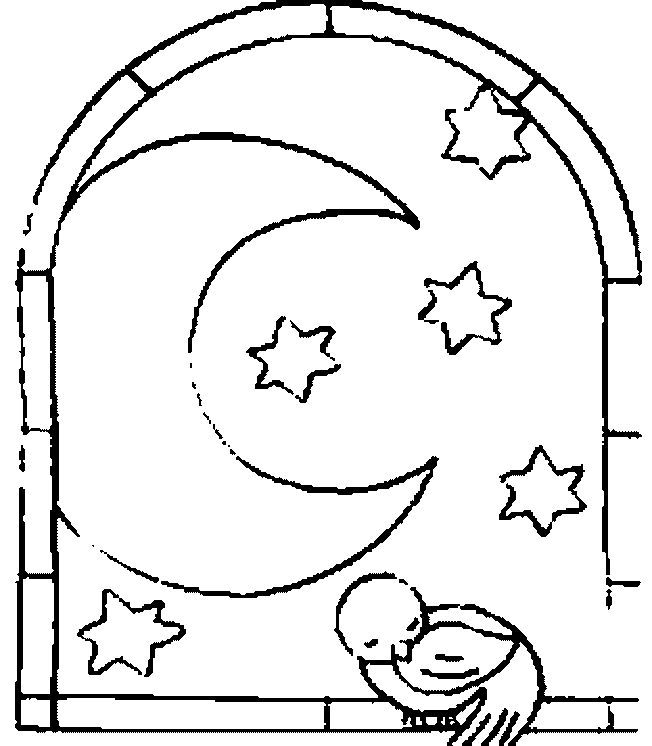 Coloriage d'un croissant de lune avec des étoiles scintillantes