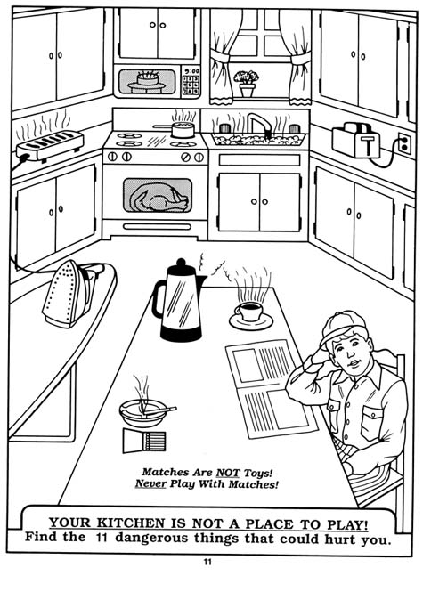 Coloriage d'une cuisine animée avec des ustensiles et ingrédients