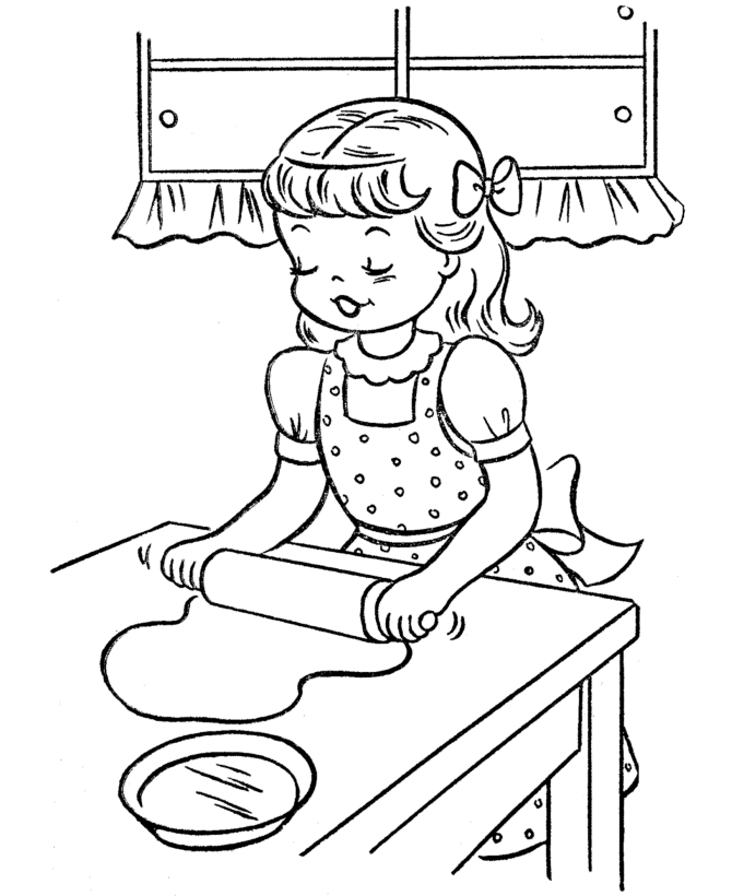 Coloriage d'une cuisine animée avec des ustensiles et des ingrédients