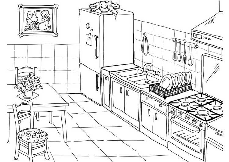 Scène de cuisine animée avec un chef et des ingrédients colorés
