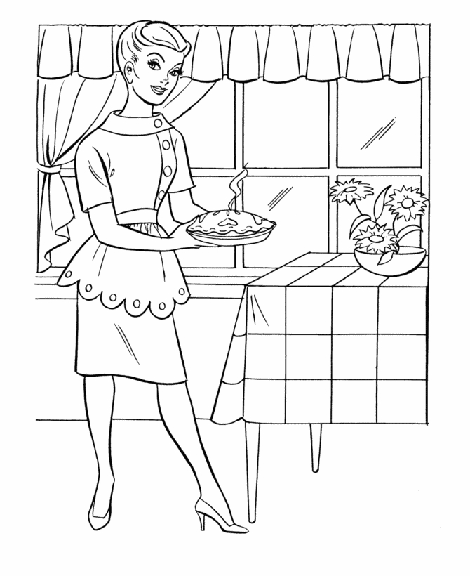 Coloriage d'une cuisine animée avec des éléments de cuisine variés